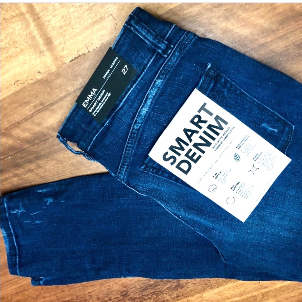 Anthro Smart Jeans Emma 27  Denim Stretch Dark Wash Distrssed
